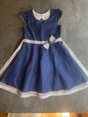Jona Michelle Navy and White Polka Dot Fit-and-Flare Dress Sz 8